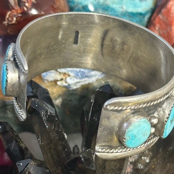 Turquoise  unisex men's sterling silver southwestern cuff - Picture 13 of 14